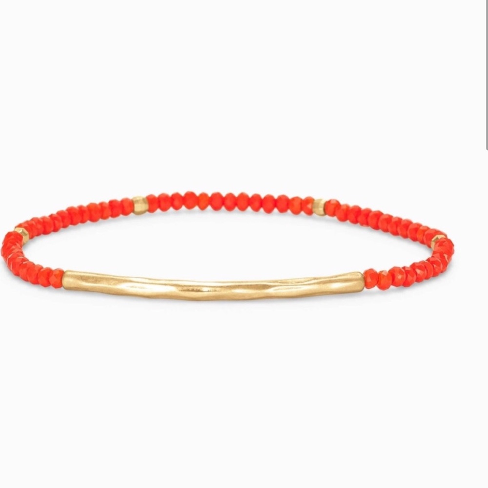 Stella & Dot | Dainty Gold Delicate Coral Red Beaded Tabitha Stretch Bra…